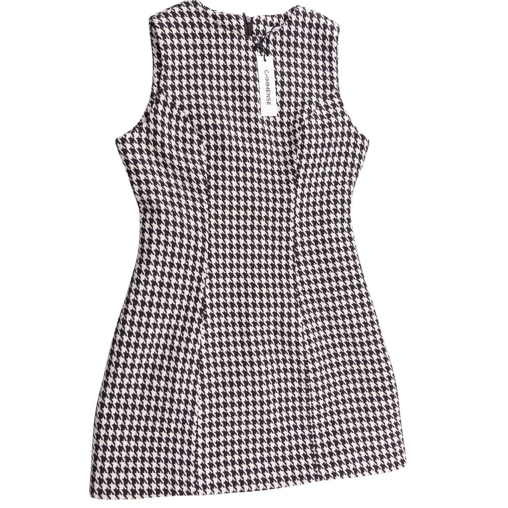 Commense A-Line Mini Dress Women S Dark Brown Houndstooth Sleeveless Mod Preppy